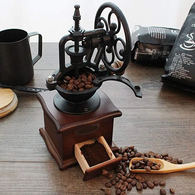 

Portable Retro Coffee Bean Grinder Wooden Cast Iron Hand Manual Coffee Grinder Hand Stainless Steel Coffee Spice mini Mill