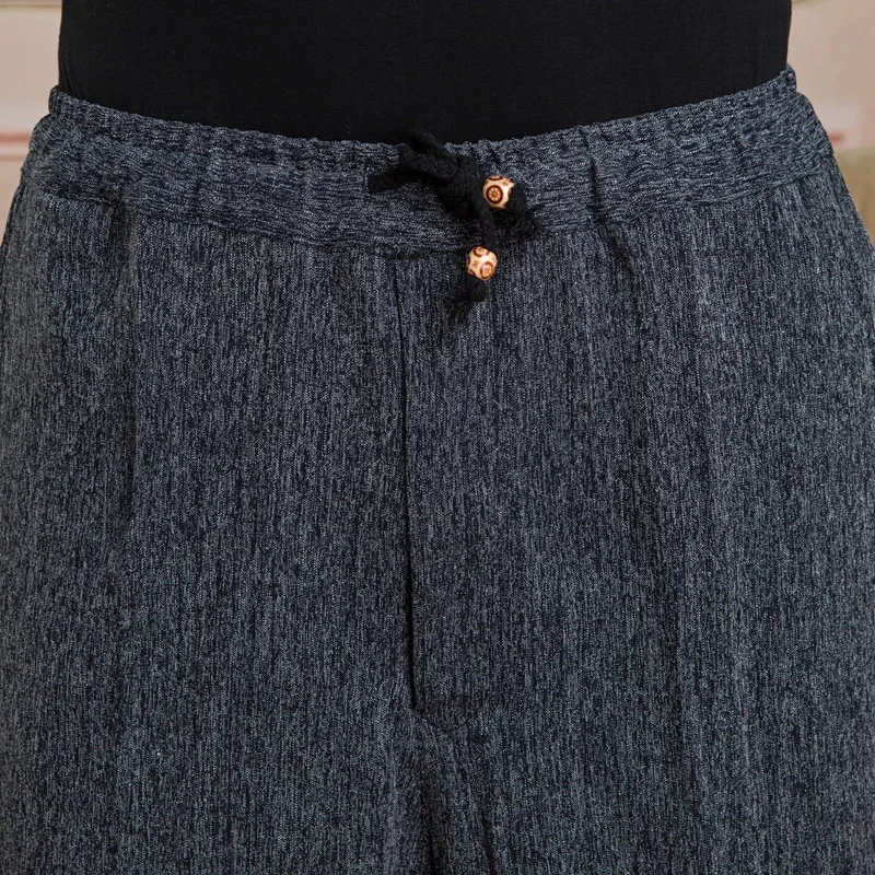 Брюки мужские длинные хлопково-льняные штаны кунг-фу с эластичным поясом