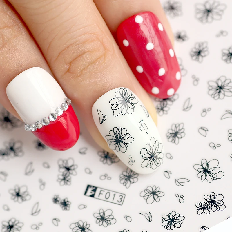 3D наклейки для ногтей черного и белого цветов красивые декоративные аксессуары