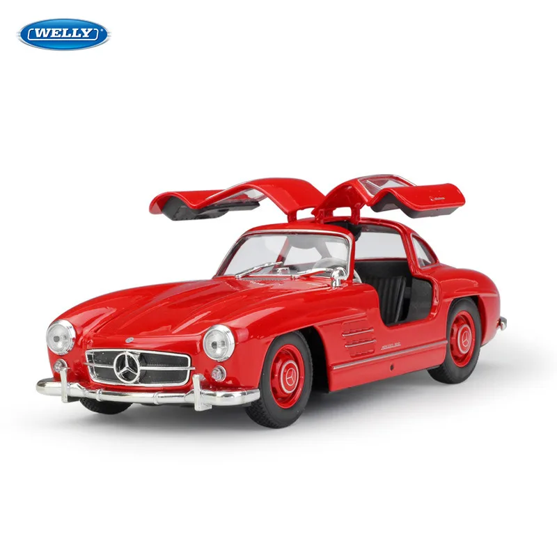 WELLY 1:24 Мерседес 300SL Серебряная модель автомобиля из сплава декоративная