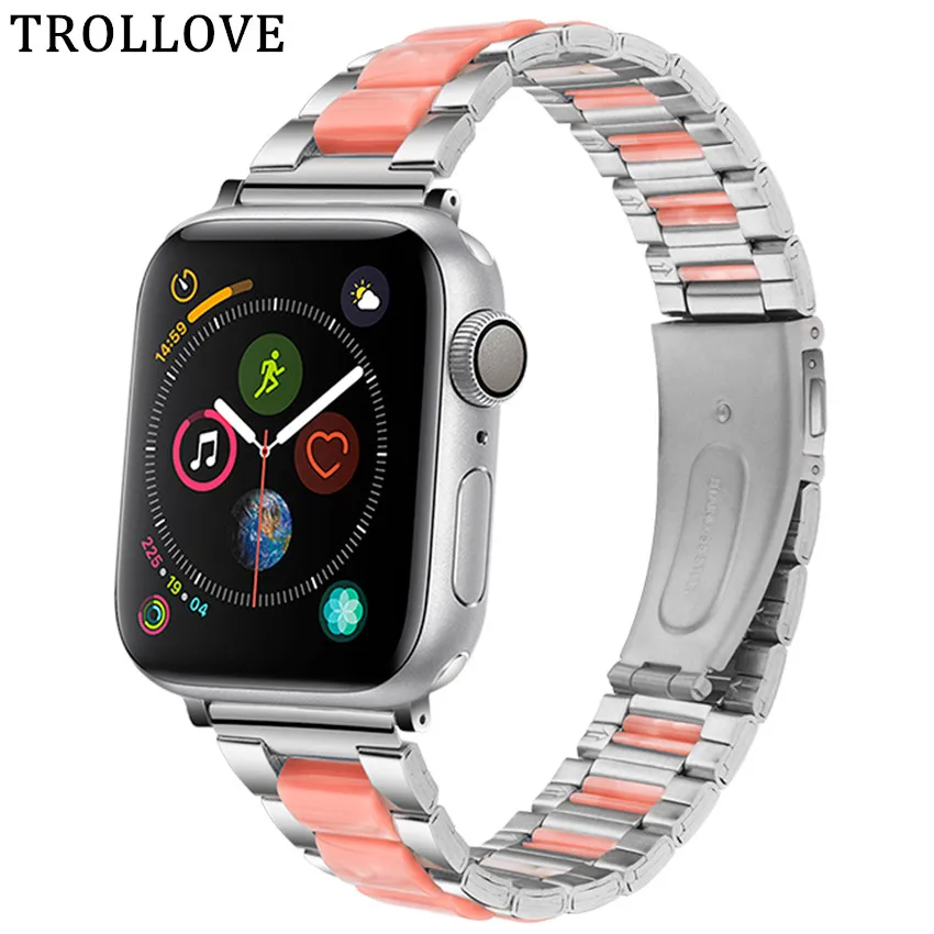Ремешок из нержавеющей стали и смолы для Apple Watch Band 40 мм 44 38 42 металлический