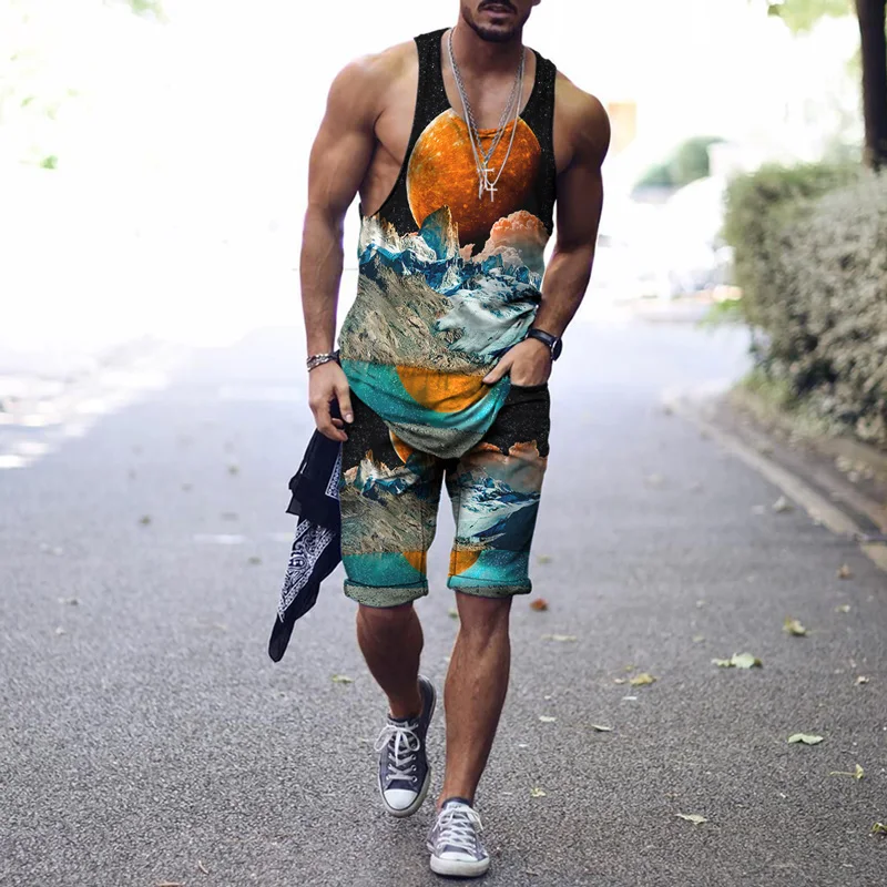 Фото - 2021 Summer New 3D Gym Vest Men's Fitness Clothing Male Bodybuilding Vest Man's Sleeveless Best Shirt Loose Fitness Shorts Suit my hero spartan men t shirt oversize summer new gym loose breathability outdoor top tees fitness brand men s clothing