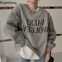 koamissa new harajuku letter printed hoodies loose oversized women o neck sweatshirt casual split long sleeve pullover tops 2021
