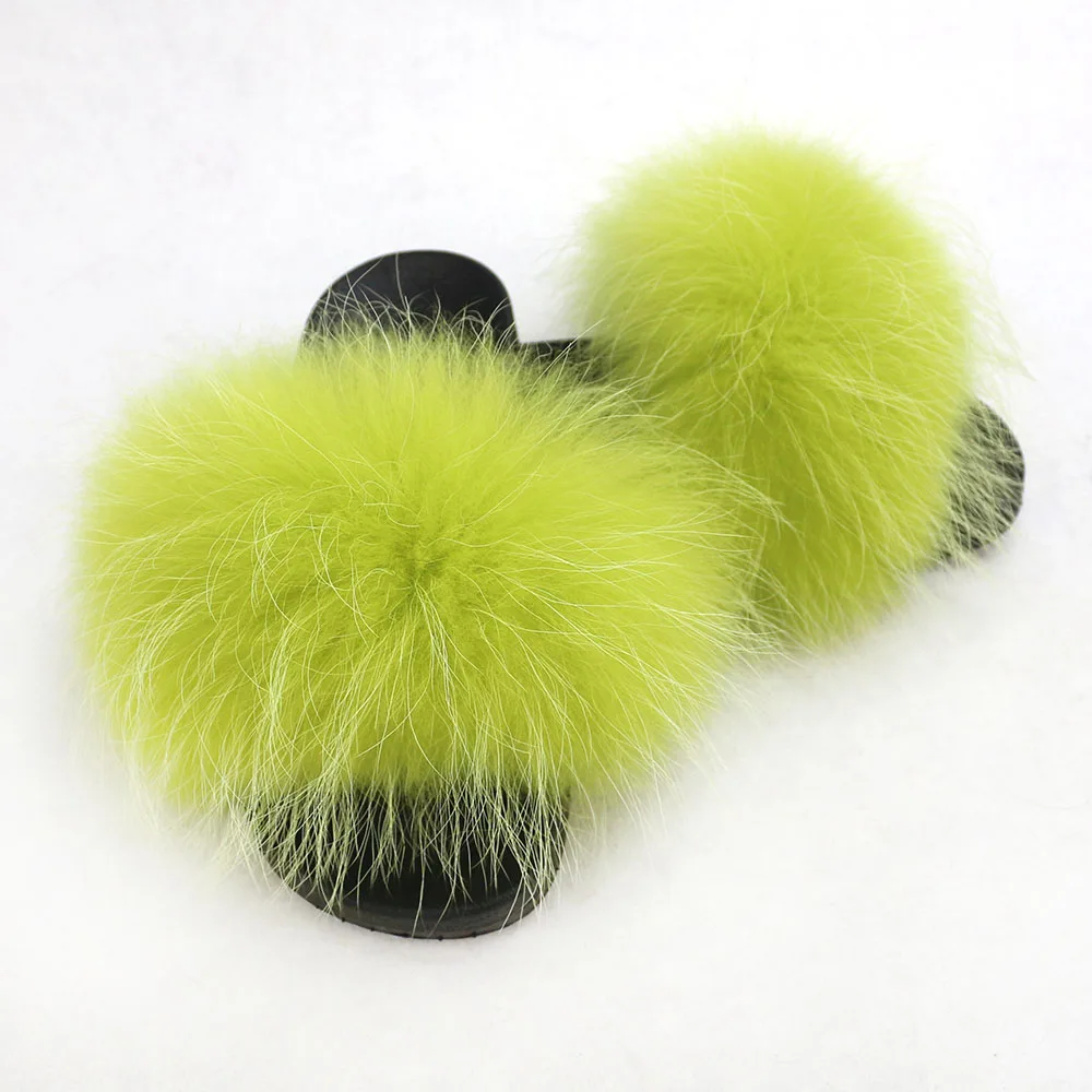 Шлепанцы из натурального меха енота летние и осенние шлепанцы|Тапочки| |