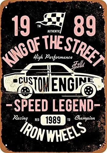

King of The Street Custom Engines (Black Background) 12 X 8 Inches Retro Metal Tin Sign - Vintage Art Poster Plaque