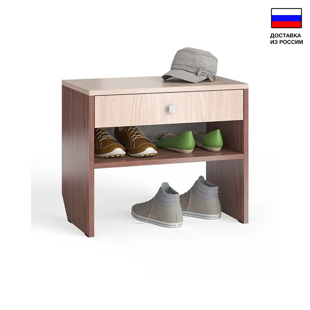 Тумба для обуви цвет ясень шимо светлый/ясень темный обувница с выдвижным ящиком
