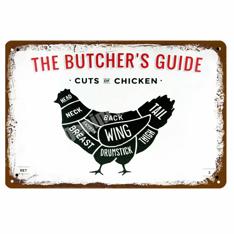 B Руководство BUTCHER'S винтажные металлические вывески срезанная говядина корова курица свинина утка плакат кухня декоративные тарелки табличка наклейки на стену N286 - Цвет: B