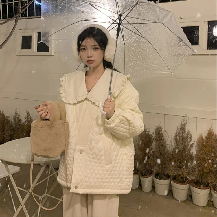 

Осень-зима 2021, новая модная Корейская версия, свободная и универсальная, рифленая структура, сетчатая хлопковая подкладка