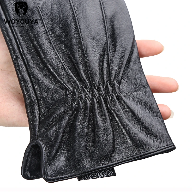 Брендовые мужские перчатки из овчины разных стилей черные кожаные сохраняющие