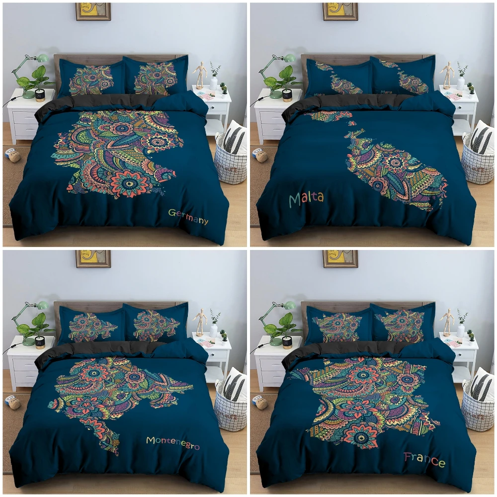 

Комплект постельного белья ручной работы с рисунком карты, пододеяльником и наволочкой, Комплект постельного белья в этническом стиле, дву...