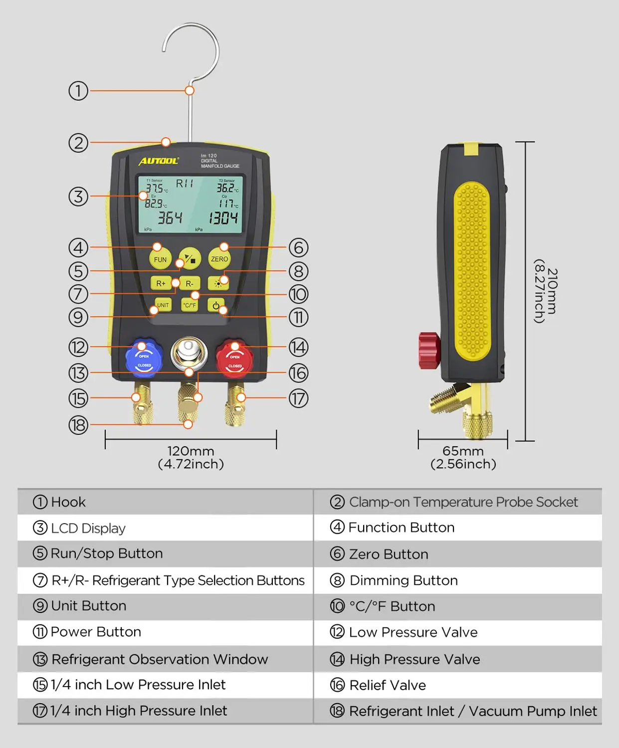AUTOOL LM120 цифровой тестер холодильного коллектора HVAC холодного и среднего