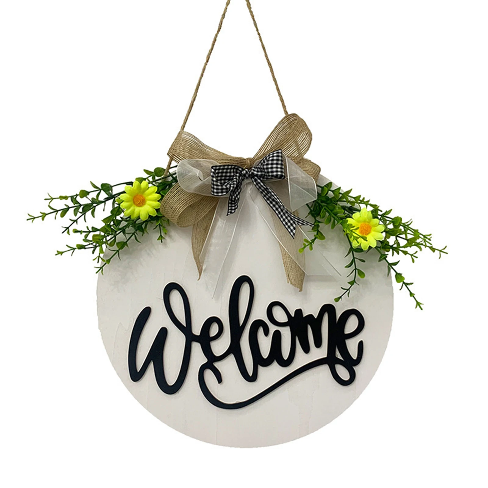 

Newly Welcome/Hello Sign Wreath Set Front Door Hanger with Bow Round Outdoor Hanging Vertical Sign Home