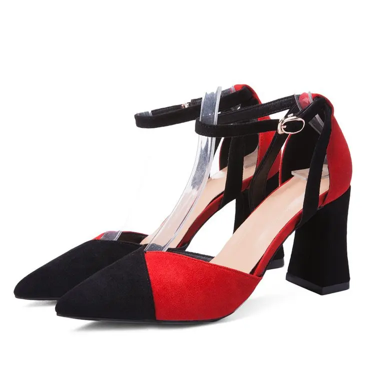 Женская замшевая обувь на высоком каблуке с острым носком толстой подошве