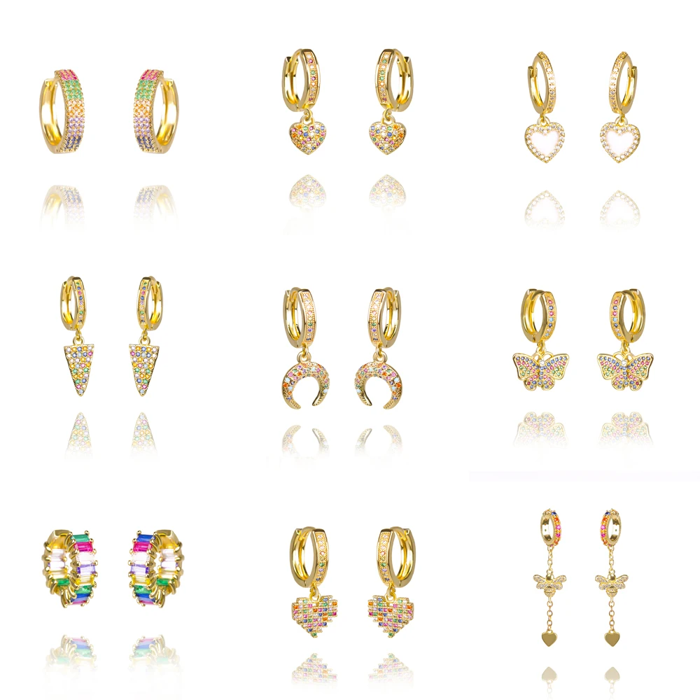 Серьги гвоздики с 2 фианитами серьги радужной любовной бабочкой женские