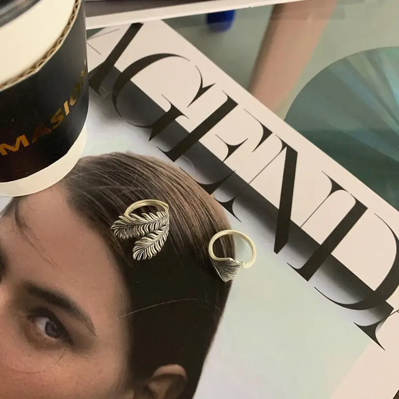 

925 Sterling Silver Ins Retro Leaves Ginkgo Index Finger Opening Rings For Women Fine Jewelry Birthday Party Gift SAR457