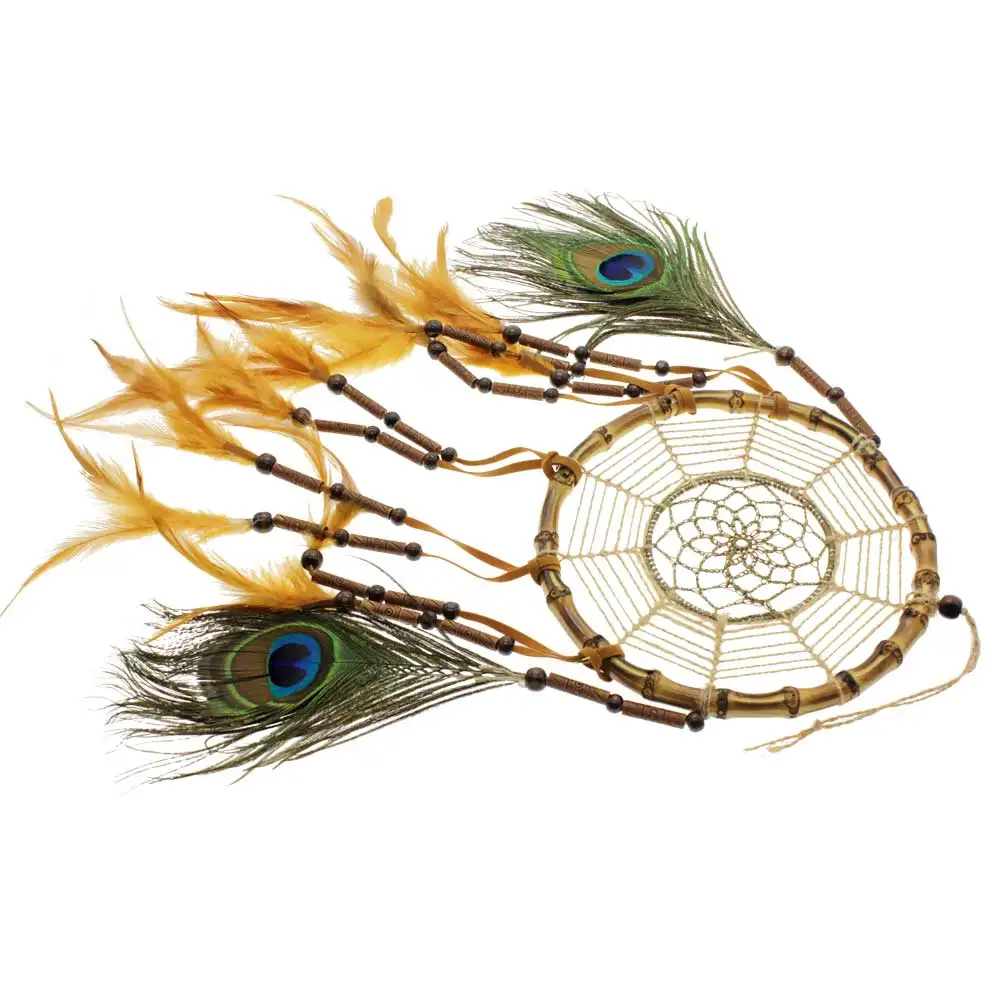 

Delicacy Dream catcher Handmade Peacock Wall Hanging Feathers Bamboo Ring Car Linen+Bamboo+Peacock feathers Great gift