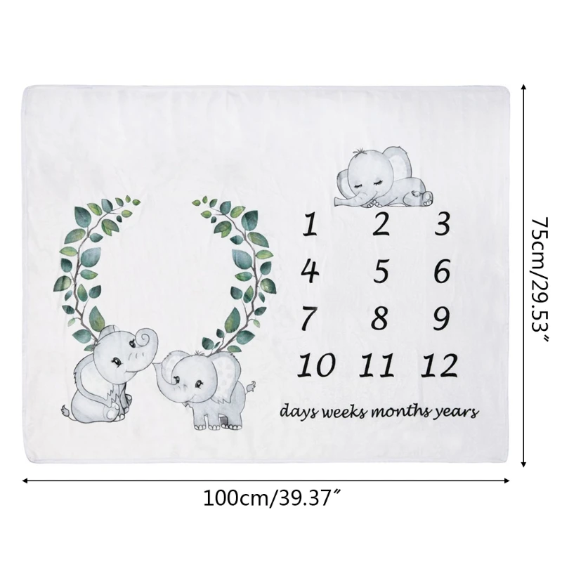 

Baby Monthly Record Growth Milestone Blanket Newborn Soft Flannel Swaddle Wrap Photography Props Creative Green Leaf Cloth