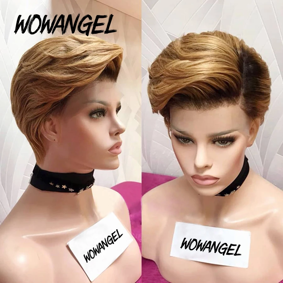 Wowangel Пикси Боб короткие стрижки 4*4 Кружева Clousre человеческие волосы 180% Плотность