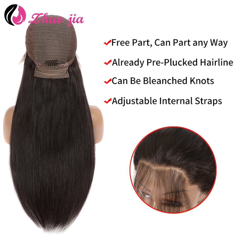 ZHUO JIA прозрачные парики из натуральных волос на фронте с кружевом прямые волосы 4x4