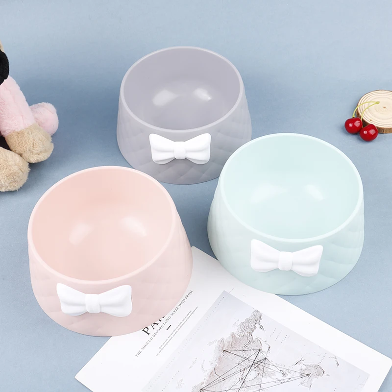 

Cute Dog Bowl Pet Food Bowls Rhombus Texture Bow-knot Candy Color PP Water Feeder Bowl For Small Dogs Flat Faced Cats