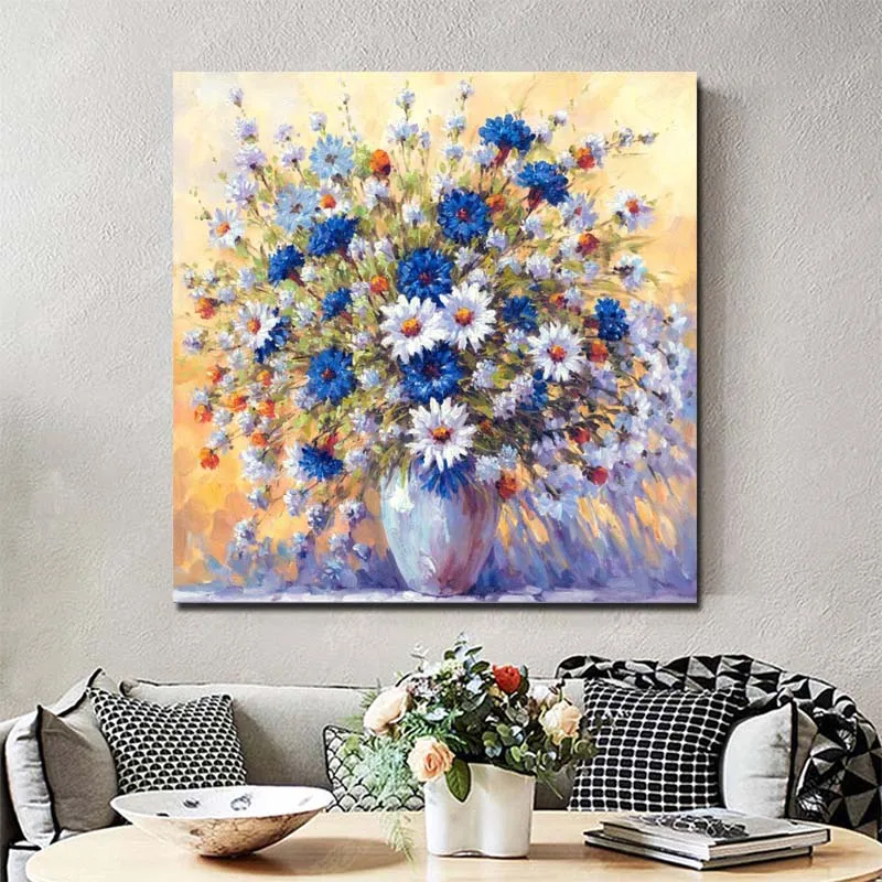 

Hand Painted Art Abstract Daisy Flower Canvas Oil Paintings Abstract Flower Wall Picture Living room's Room Home Wall Decor