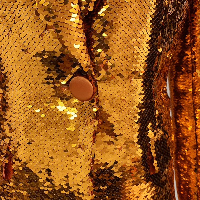 

Women's Long Sleeve Glitter Dazzle Golden Sequins Bling Bling Fashion Chic Blazers Ins.Popular DJ Club Costumes Stage Festvial