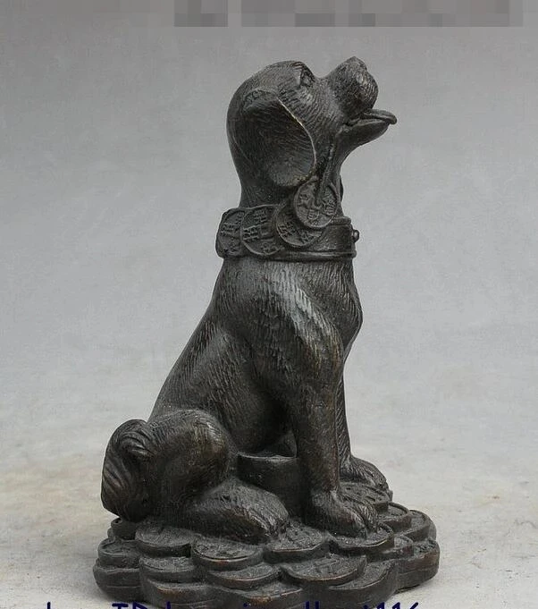 Китайская Бронзовая медная статуя богатства Fengshui для денег собаки животного