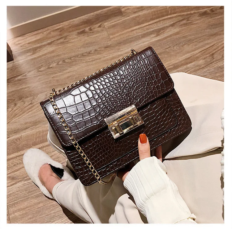 

Retro Crocodile Pattern Shoulder Bags For Women Fashion PU Crossbody Bag Solid Color Small Square Bag Ladies Portable Handbags