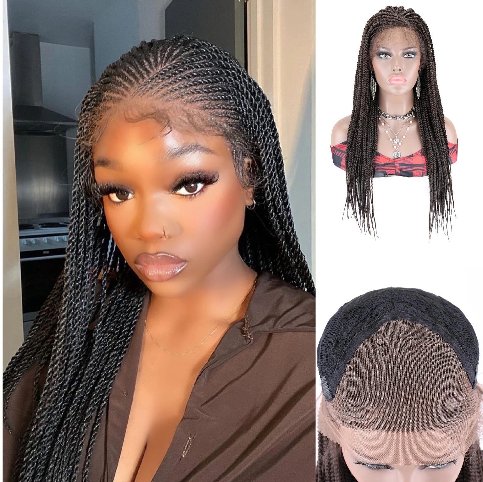 Плетеный парик для плетения волос синтетический с кружевом спереди длинный