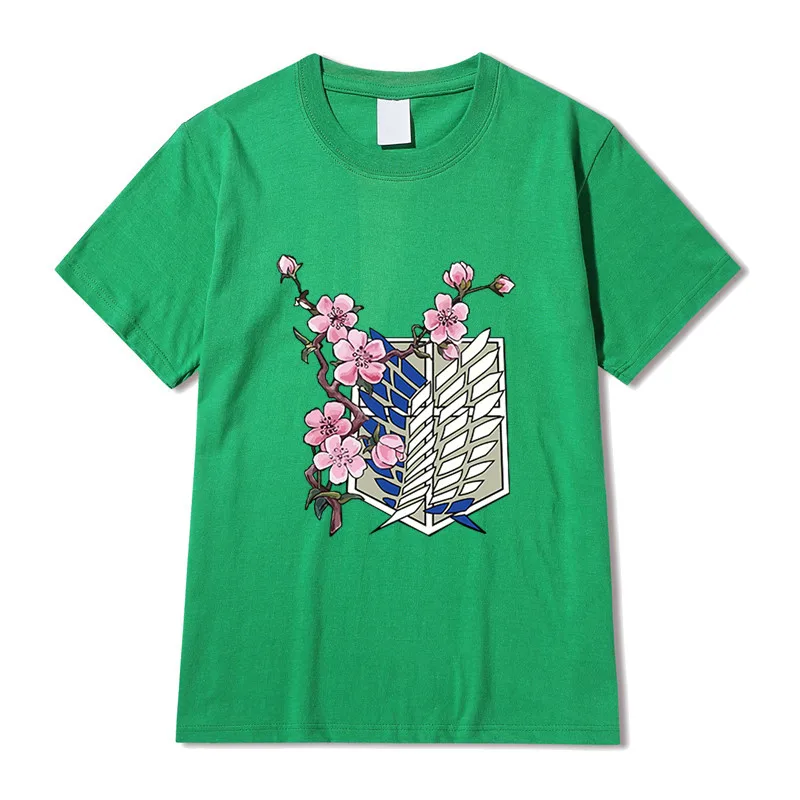 

2021 Hot Japanese Anime T Shirt MenThe Final Season T-shirt Kawaii Cartoon Graphic Tees Male Flower and shield combination Cool