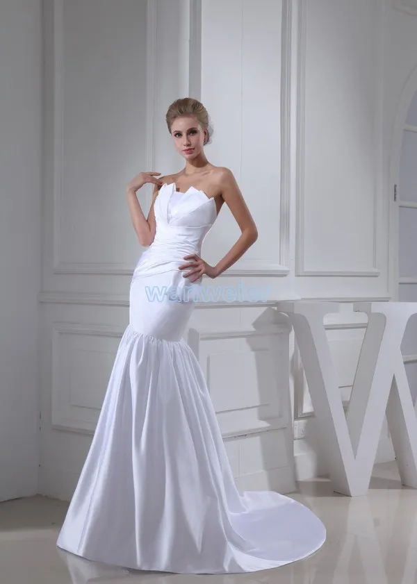 free shipping new design fashion brides bow long custom scalloped white/ivory cheap mermaid wedding dress 2016 bridal gown | Свадьбы и