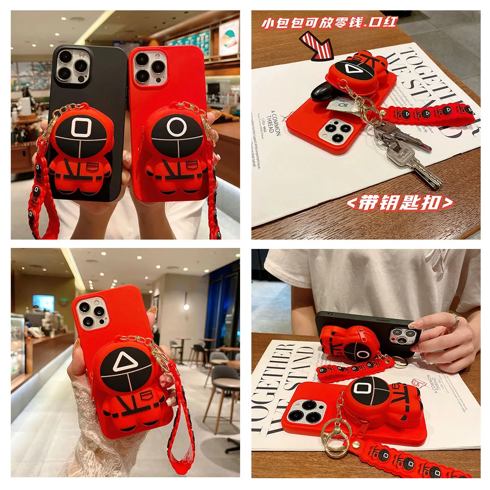 

Squid Game Coin Purses Pop Case For iphone 13 12 Mini 11 Pro X XS Max XR 6 6S 7 8 Plus SE 2020 Wallet Fidget Toy Bag Cover Coque
