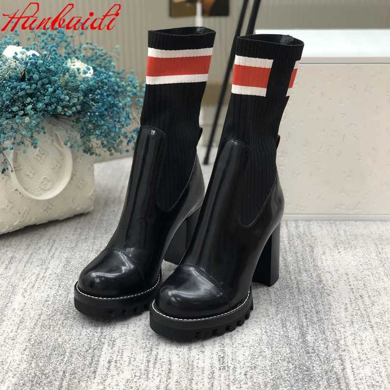 

Женские эластичные ботинки из натуральной кожи, на платформе, без застежки, на очень высоком каблуке, разные цвета, на осень