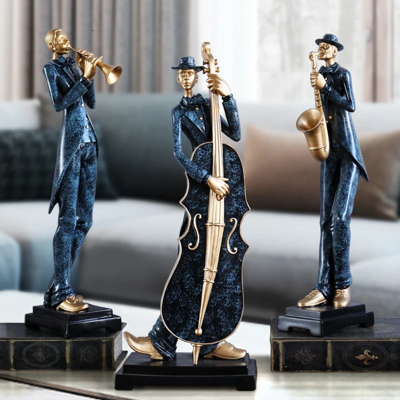 European Resin Musician Music Band Statues Decoration Home Livingroom Bar Cafe Desktop People Sculpture Figurines Crafts Decor