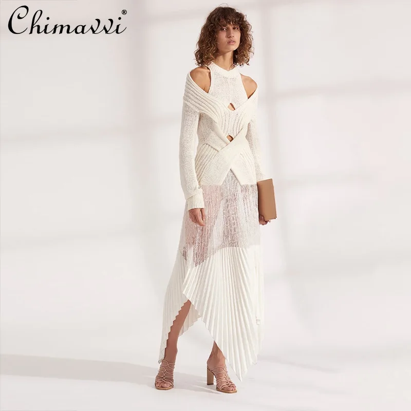 

Irregular Black Slimming Casual Sweater Autumn Winter Loose Long Sleeve High Street Knitwear Lady Long Sleeve Crewneck Jumper