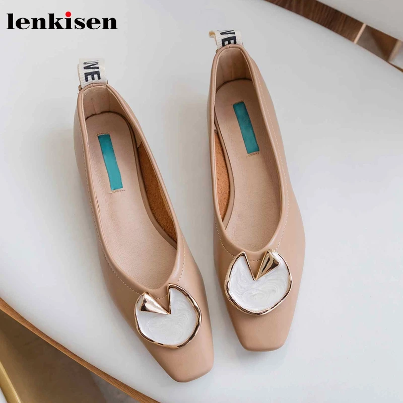 Lenkisen/популярные туфли из натуральной кожи с квадратным носком и металлическими