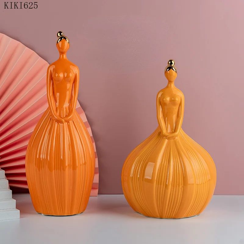 

Creative Orange Lantern Goddess Statue Gift Girl Room Decoration Abstract Character Sculpture Crafts Book Countertop Decoration
