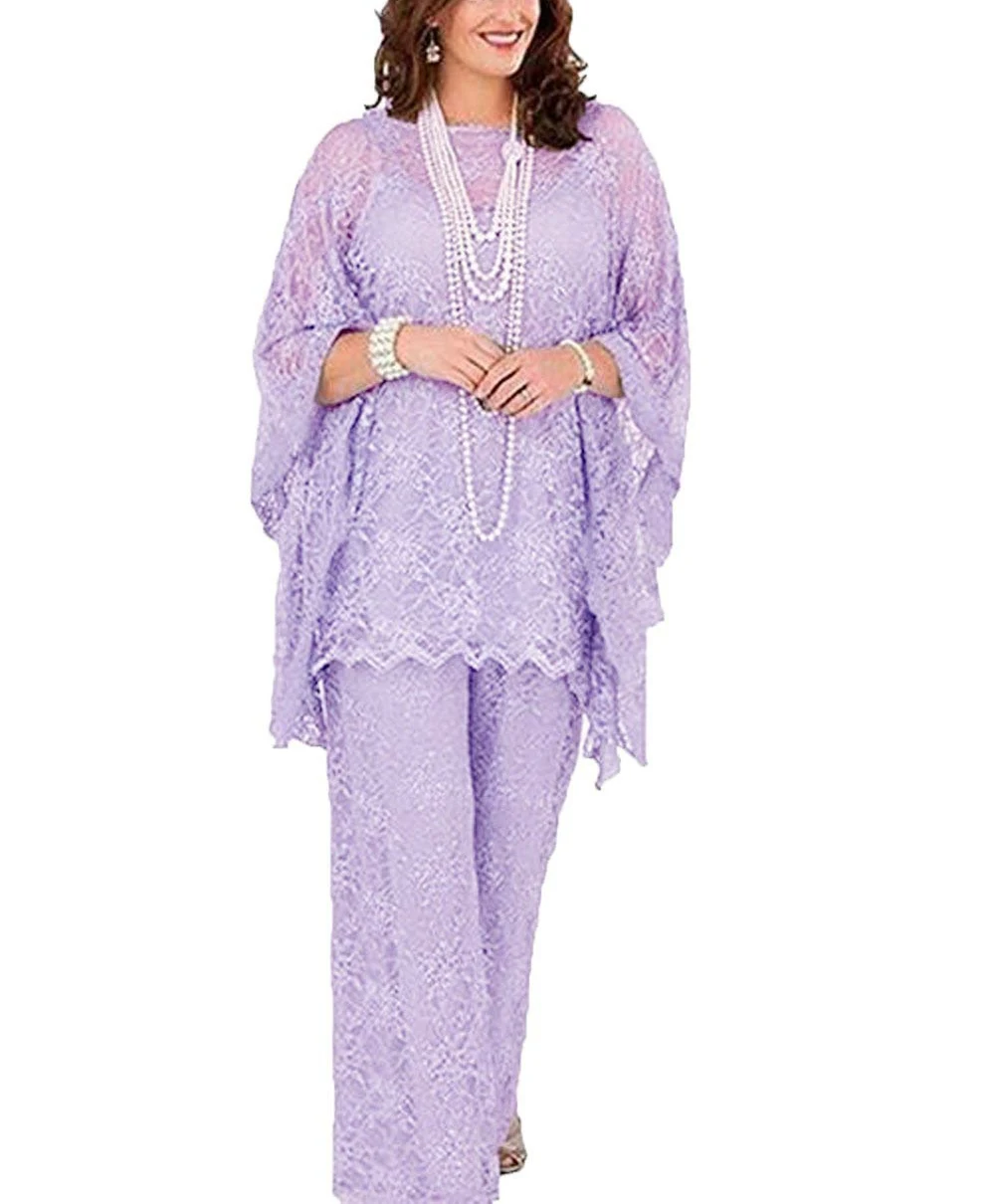 Lavender Платье для матери невесты, костюм со штанами, комплект из 3 предметов, кружевной, серебряный, серый, Королевский, синий, с курткой, с длинными рукавами для жениха - Цвет: Lavender