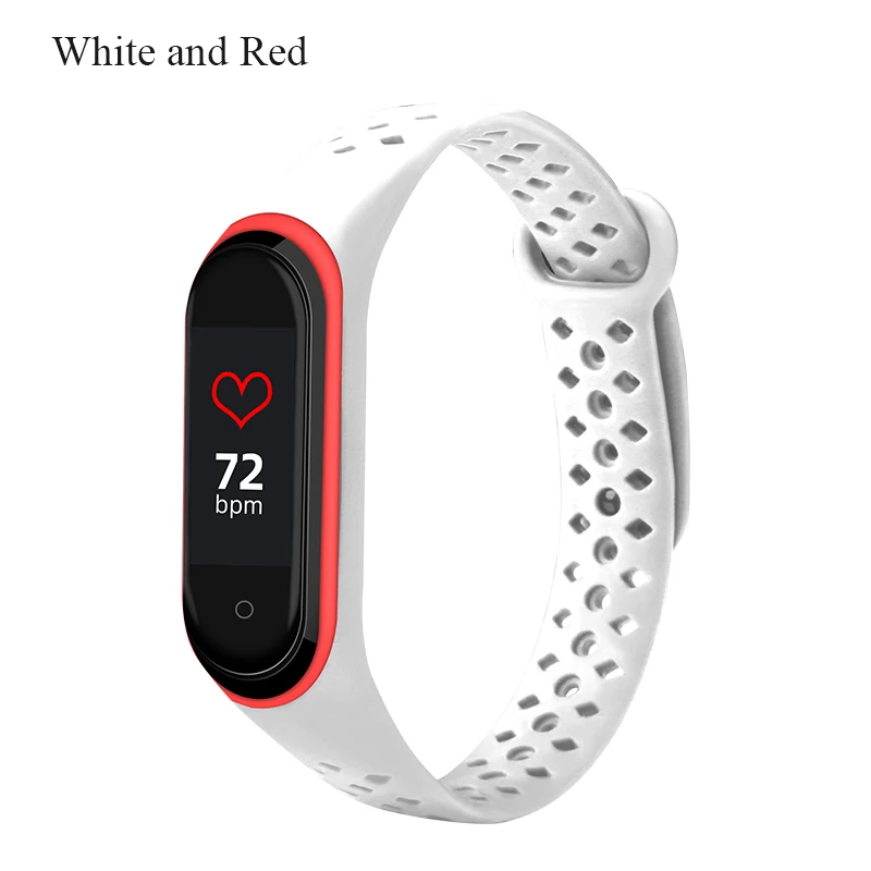 White with red BOORUI mi Группа 4 ремешок дышащий силиконовый браслет спортивный ремешок для xiaomi mi Группа 4 mi band 3 NFC ремешок на запястье - Цвет: White with red