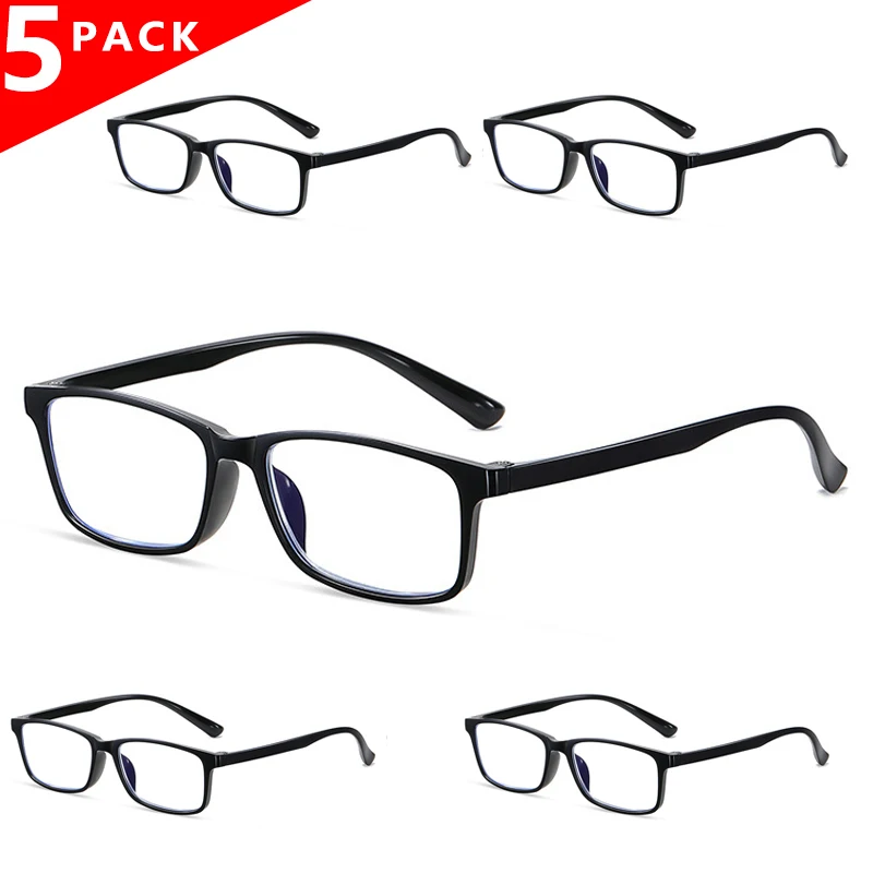 

5 PACK Fashion Square Anti Blue Light Reading Glasses Women Men Lightweight Soft Eyeglasses Frame Relieve Eye Fatigue Goggles