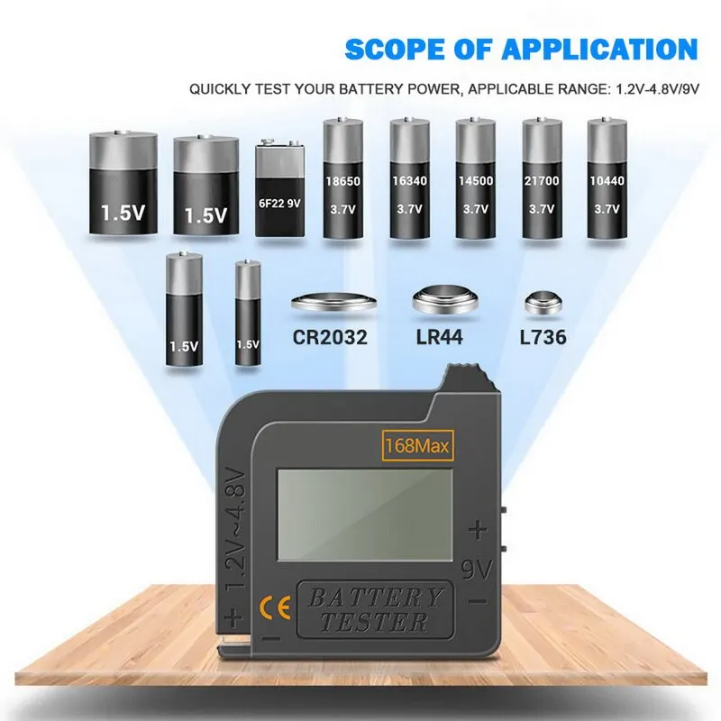

1Pcs Battery Tester Battery Capacity Checker Battery Power Tester Battery Capacity Tester For AA 9V 1.5V Button Cell Battery