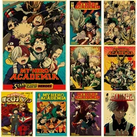 popular anime my hero academia vintage posters kraft paper sticker cartoon character atlas for home bar decor gift wall painting