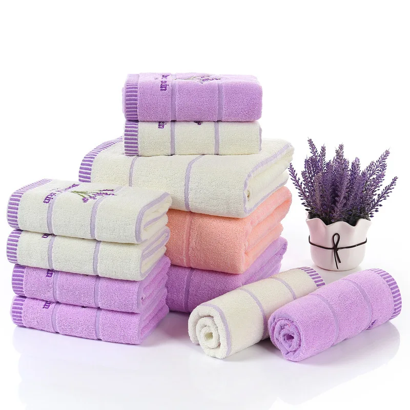 DIMI Cotton Bath Face Towel Soft Absorbent Beach Face Towel Set for Women New Purple Lavender Embroidered Towels High Quality