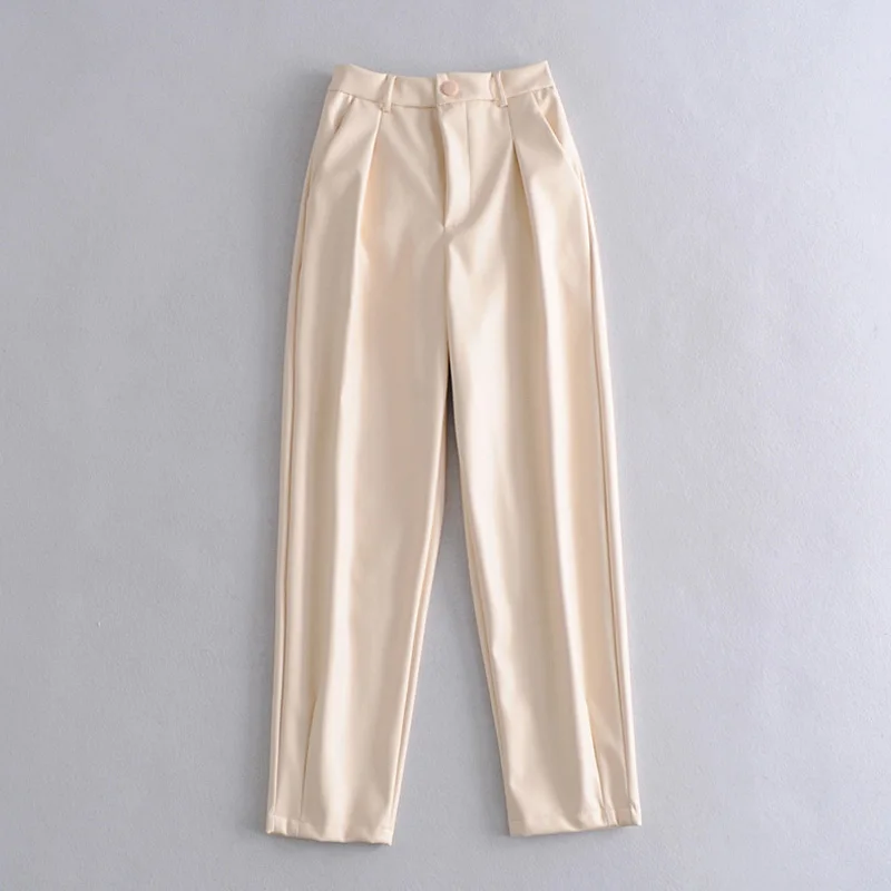 

2020 Winter Leather Pants Warm Velvet Pant High Waist Trouser Women Thick Stretch Pantalon Female Winter Straight Pants Trousers
