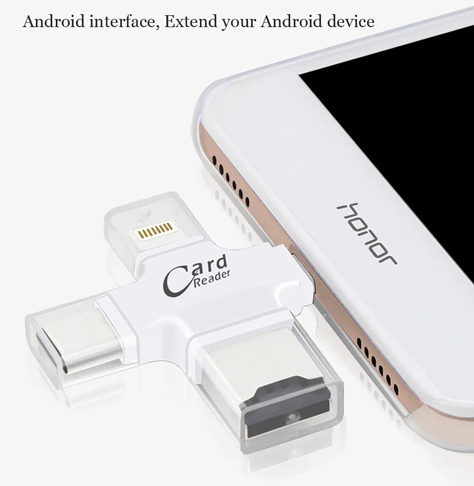 4 в 1 устройство для чтения телефонных карт с интерфейсом USB/Micro USB/type-C/lightning для Micro SD карты, соединяющейся со смартфоном-черный цвет