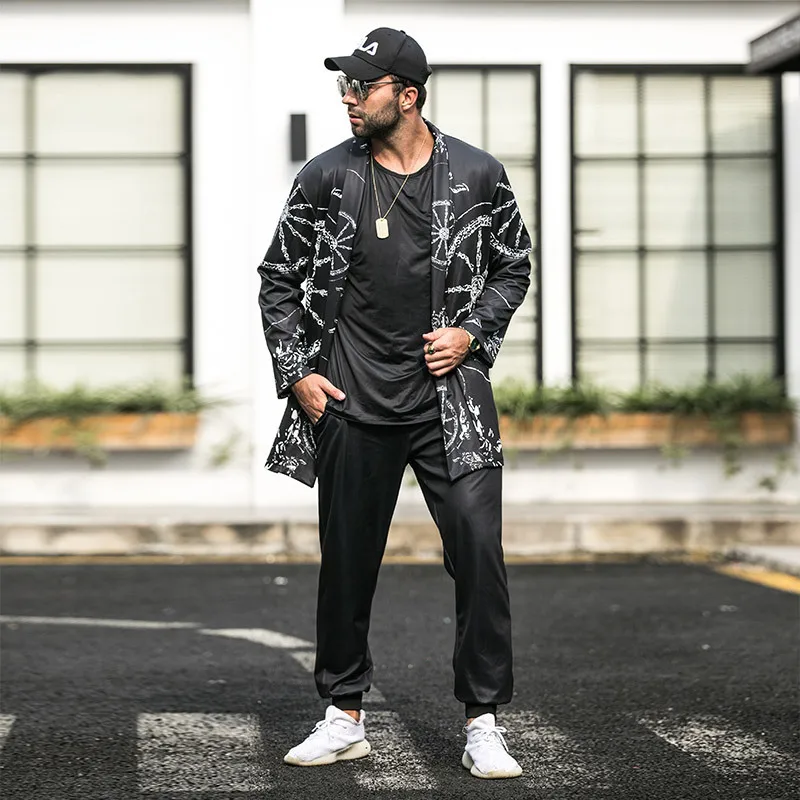 

Plus size men's clothing autumn and winter fat men's plus size long-sleeved cloak men's fat cardigan loose top coat