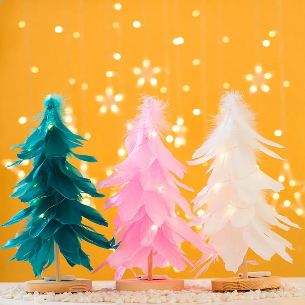 

30CM Christmas Tree Creative Feather Christmas Pendant Ornaments With LED Light For Home Decorations New Year 2022 Home Supplies