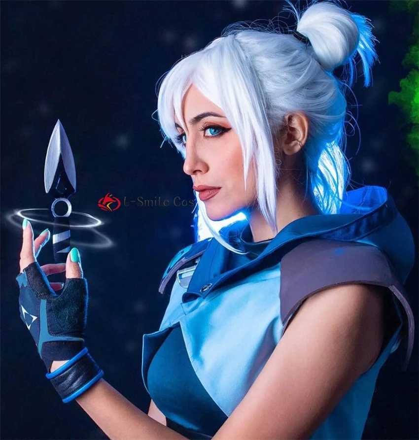 Парик для косплея Jett из Серебристо-белых волос в пучок по мотивам игры валорант