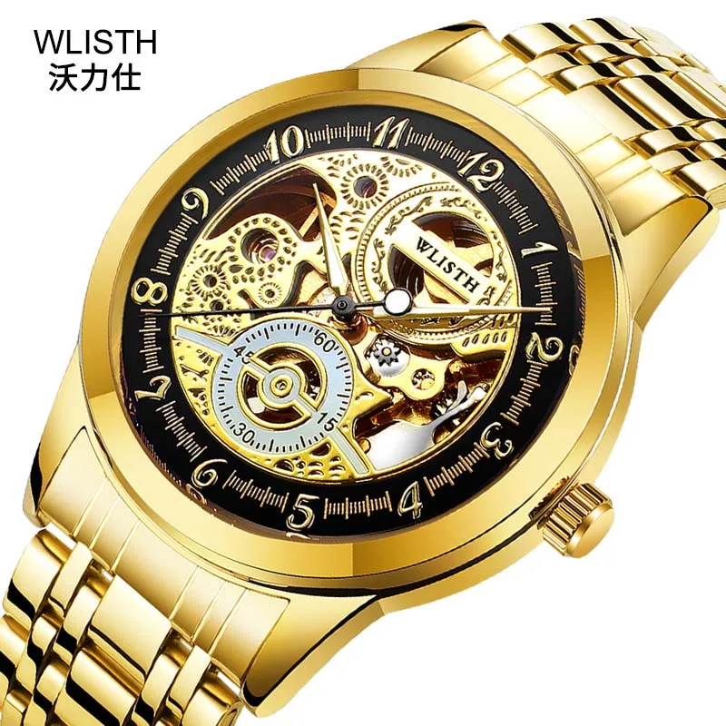 

WLISTH Waterproof Full-automatic Hollow-carved Watch Men Stainless Steel Strap Automatic Mechanical Business Man's Wristwatches