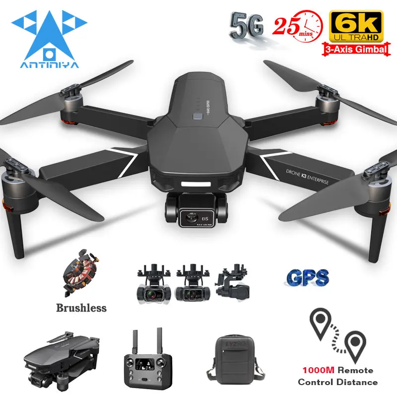 

ANTINIYA GPS Drone 4K Profesional 3-Axis Camera Bruskless FPV Quadcopter Rc Flight 25 Minutes Distance 1000M Helicopter Toys